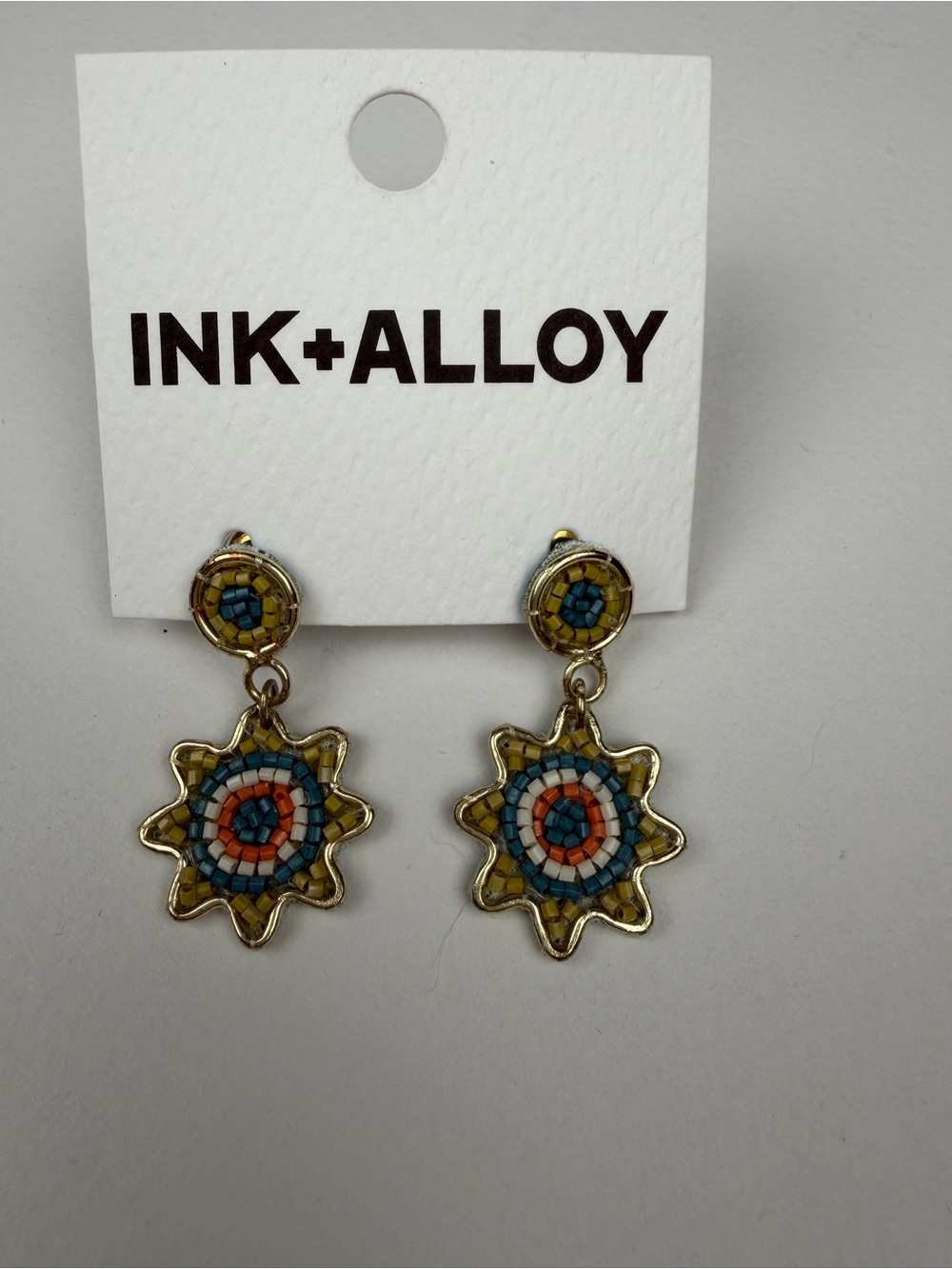 INK+ALLOY Gold Multi-Color Mosaic Sunburst Drop Earrings